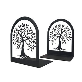 Tree of Life Decorative Book Ends, Heavy Duty Metal Bookends, Black Book Support for Shelves, Anti Scratch & Non-Skid School Library Book Organizer for Home Office Desk, Student Bookworms Gift,1 Pair