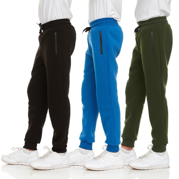 PURE CHAMP 3Pk Boys Sweatpants Fleece Athletic Workout Kids Clothes Boys Joggers with Zipper Pocket and Drawstring Size 4-20 (SET5 Size 4/5)