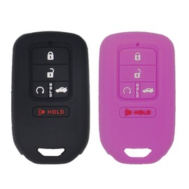 LemSa 2Pcs 5 Buttons Soft Silicone Key Fob Cover Case Remote Keyless Protector Bag Holder Compatible with Honda Civic Accord Pilot CR-V Pilot EX EX-L 2019 2018 2017 2016 2015 A2C81642600, Red+Pink