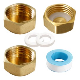 Lyeteung 3 PCS G1/2 Brass Hexagonal Internal Thread Cap, Brass Blanking Stop Caps, Hose Caps Hexagonal Brass Fitting Pipe Cap, with Hose Washers and Raw Material Tape, for Valve Pipe Fittings