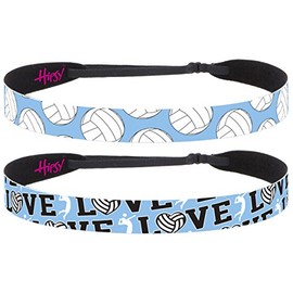 Hipsy Adjustable No Slip Volleyball Headbands for Women Gift Packs (Volleyball Light Blue 2pk)