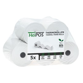 HeiPOS Thermal Cash Register Rolls, Width: 57 mm, Roll Diameter: 36 mm, Sleeve Diameter: 12 mm, Length: 40 Metres, 5 Items