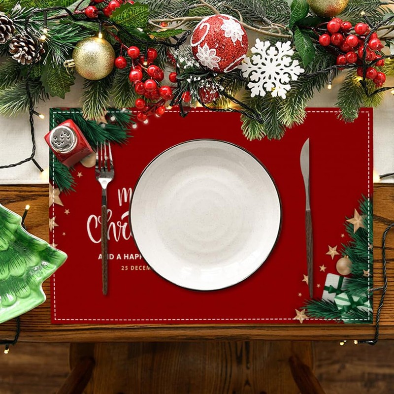 MinniLove Christmas Tree Pattern Placemats Nordic Linen Absorbent Thick Heat