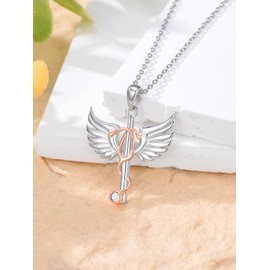 Qyvit Stethoscope Cross Necklace 925 Sterling Silver Doctor Nurse Medical Pendant Necklace Graduation Nurse Jewelry Gifts for Medical Student