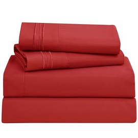 Clara Clark Queen Sheets Set, Deep Pocket Bed Sheets - 4 Piece Queen Size Sheets, Extra Soft Bedding Sheets & Pillowcases, Queen Cherry Red