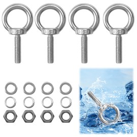 Eye Bolt M8 Stainless Steel, 4 Sets 304 Eye Bolt, Stainless Steel, Ring Nut with Screw Cap and Washer, Male Thread Eye Bolt, Screw Eyelets for Attaching, Hanging, Indoor, Outdoor Use