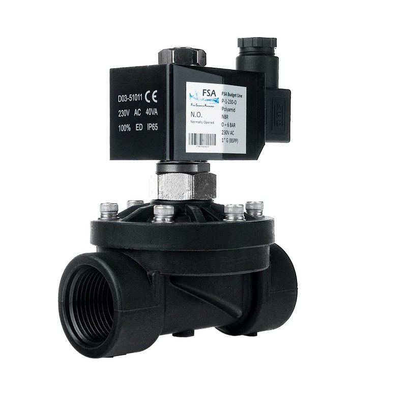FSA Solenoid Valve Plastic PA6 1 Inch 230 V AC