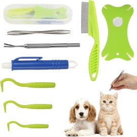 Tick Removal Tool 8 in 1 with Storage Box, Tick Tweezers, Flea Comb, Magnifying Glass, Dog Tick Remover Tool Tick Removal Kit Tick Removal Tool for Dogs Cats Pet Tick Comb (Tick Removal Tool 8 in 1)