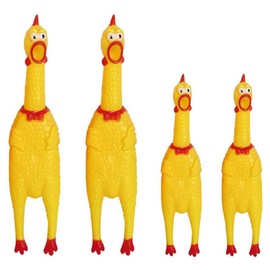 Bssowe Screaming Chicken Toy, Pack of 4 Rubber Squaking Chicken, Squeaky Chicken Toy, Screaming Chicken Toy, Rubber Screaming Chicken Toy for Children and Pets, Novelty Play (2 Sizes)
