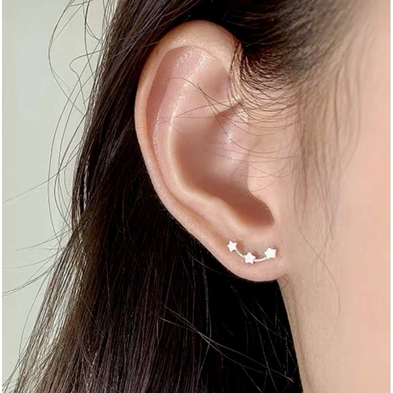 Iszie 925 Sterling Silver Mini Triple Stars Climber Earrings Star