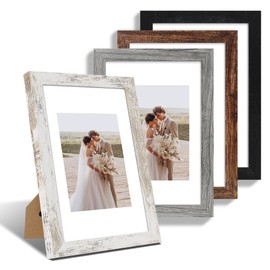 Hongkee 8x12 Picture Frame Set of 4, Made of Real Glass and Multicolour Wooden Frame, 8 by 12 Photo for Wall or Tabletop - Display Picture 6x8 with Mat or 8x12 Without Mat