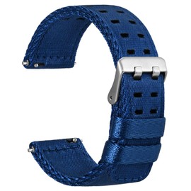 WOCCI 22mm Nylon Watch Strap for Men, Double Holes Silky Nylon, Silver Buckle (Blue)