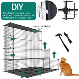 YITAHOME Large Cat Cage with Storage Cube DIY Indoor Catio Cats Enclosures Metal Cat Playpen with Large Hammock for 1-4 Kittens 4 Tiers Cat Kennel