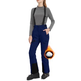 Pioneer Camp Women's Snow Pants Ski Bibs Waterproof Insulated Snowboard Overalls Winter Cargo Hiking Pants with Suspenders Navy