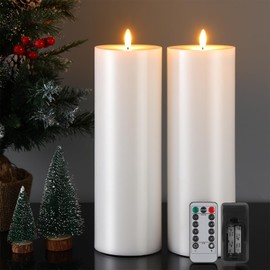 Retisee 2 Pcs 4 x 12 Inch Extra Large LED Flameless Candles Battery Operated Pillar Flickering Candles with Remote and Timer for Home Patio Porch Indoor Outdoor Lanterns, Battery Not Included