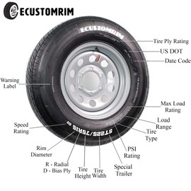 eCustomrim ST205/75D14 Trailer Tire Bias Ply Load Range C 1760# 205/75D 14-2 Year Warranty w/Free Roadside