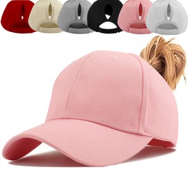 Women's Ponytail Cap Baseball Cap Unisex Adjustable High Messy Bun Ponycap with Braids Hole Loop Unisex Men, pink