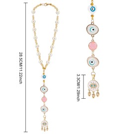 DELORIGIN Evil Eye Car Hanging Ornament Heart Evil Eye Rear View Mirror Car Charm Lanyards Beaded Decor Car Hanging Accessories Sun Catcher Pendent Decoration for Window Car Home Door Frame Balcony