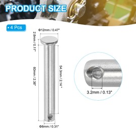 PATIKIL 8 x 60 mm Single Hole Clevis Pins, 4 Pcs 304 Stainless Steel Flat Head Pin for Hitch Pin Lock Link Hinge Systems, Silver