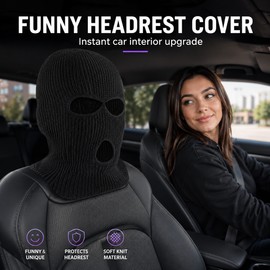 Car Headrest Cover for Interior Decor – 3-Hole Plush Mask-Style Seat Accessory in Black or White