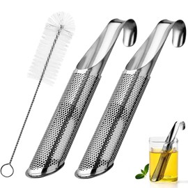 SANTUO 2 PCS Tea Strainers for Loose Tea, Stainless Steel Tea Infuser with Hook Handle, Fine Mesh Tea Strainer with Brush, Reusable Tea Diffusers for Tea Leaves, Herbs, Spices