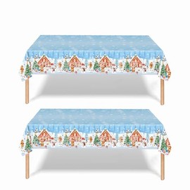 2P Christmas Table Cloth Party,137x274cm Rectangle Large Plastic Pink Tablecloth Snowman Party Tableware Decorations,Pink Santa Xmas Tablecovers Party for Winter Holiday Xmas Party Dinner Table Cloth