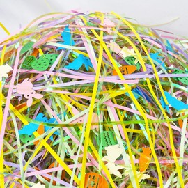 1 LB Iridescent Easter Grass Multicolor Rainbow Raffia Grass Crinkle Cut Paper Easter Basket Grass for Easter Gift Box Filler Party Birthday Gift Wrapping