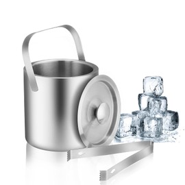 LUCKYGOOBO Mini Ice Bucket Portable Double Wall Ice Bucket with Tong,Stainless Steel Hotel Bucket/Champagne/Beverage Bucket,Size 1.3 Liters 5.5 x 5.5 in,Serveware for Party,Event,and Camping.