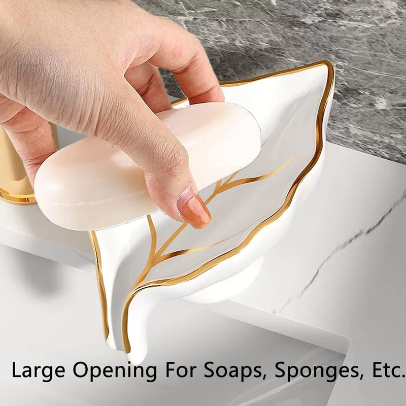 Ceramic Leaf Soap Dish, Soap Dish with Drain, Leaf Soap