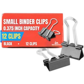 1InTheOffice Small Binder Clips, Binder Clips Small, Paper Clamps, Paper Binder Clips, 3/8" Capacity, Metal, Black, 12 Pack
