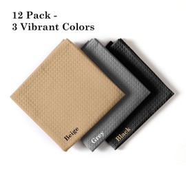 HOUSE OF ORLO Waffle Dishcloths, 12x12 Inch, Soft, Absorbent, Durable, Quick Drying, Reusable, 100% Cotton, Ideal for Cleaning, Towels, Multipurpose Use, Set of 12, Black,Grey, Beige