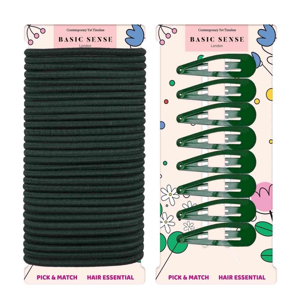 Basic Sense 38pcs School Hair Set: Snap Clips & Elastics