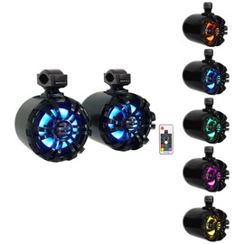 Rockville 2) Rockville WB65KLED 6.5" 600w Black Marine Wakeboard LED Tower Speakers+Remot