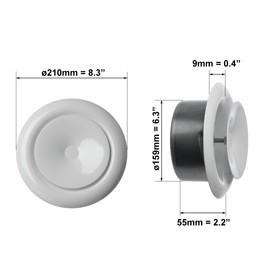 Diameter 160 mm, white plate valve, stainless steel exhaust valve, supply air valve, metal with mounting ring, anemostat ceiling valve, ventilation valves
