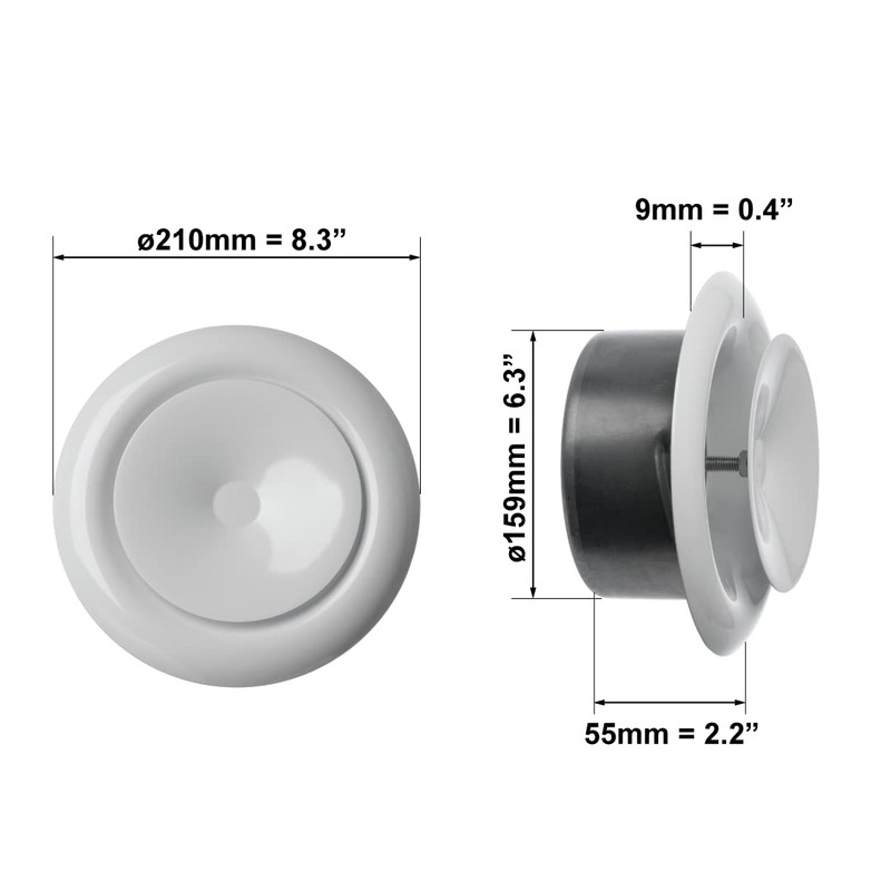 Diameter 160 mm, white plate valve, stainless steel exhaust valve,