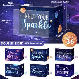 Affrolling 36 Pcs Inspirational Privacy Folders Bulk for Students Cardboard Privacy Boards Desk Divider Panel Waterproof Testing Divider for Classroom Teacher Back to School Study Supplies (Space)