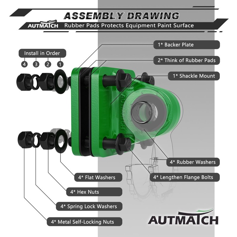 AUTMATCH D Ring Shackle Mount with Backer Plate (2 Pack)
