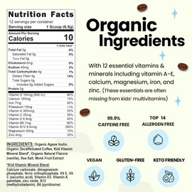 Kiid Coffee - 99.9% Caffeine-Free Organic Coffee for Kids - As Seen on Shark Tank - 12 Vitamins & Minerals, 4g Prebiotics, 0g Sugar - Non-GMO & Gluten-Free - Healthy Snack - Original - 12 Servings