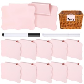 12 PCS Basket Labels Clip On, Removable Clip on Labels for Storage Bins, Plastic Bin Clips with 2 Whiteboard Markers for Organizing Baskets Cube Box (Pink)