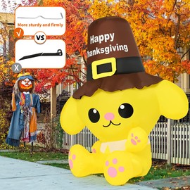 COMIN 5.2 FT Tall Thanksgiving Inflatables Outdoor Decorations Dog Wearing Hat Blow Up Yard Decoration with Built-in LED for Yard Garden Party Lawn