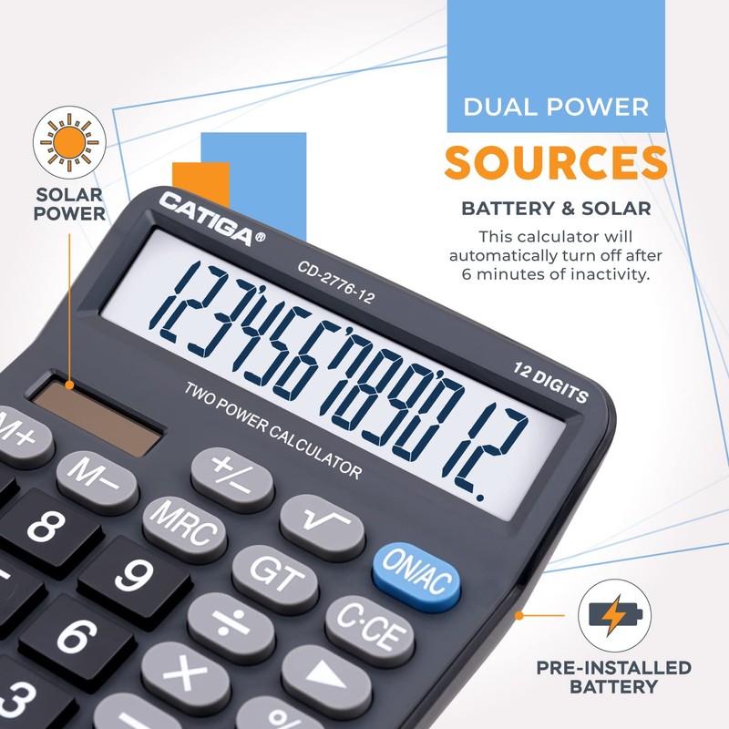 Premium Commercial 12-Digit Large Desktop Calculator with Huge 5-Inch LCD