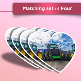 Vinyl Heart Stickers (Set of 4) - Green Farm Tractors Farmer Fun Decals for Laptops,Tablets,Luggage,Scrap Booking,Fridges #15545