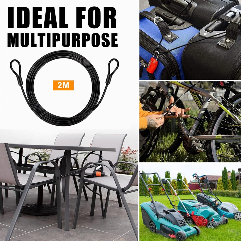 GUNGY 2M Bike Lock Cable Heavy Duty Cable Lock Security
