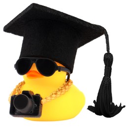 wonuu Graduation Camera Rubber Duck Car Ornaments Duck Car Dashboard Decorations for Cool Car Accessories with Graduation Hat Necklace and Sunglasses, Black