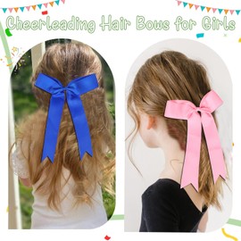 Hipcheer 20pcs Collegiate Style Cheer Bows for Girls, Long Tail Skinny Cheer Bow Ponytail Holder Handmade Bows for Girls Teens Softball Cheerleader Sports (Purple)