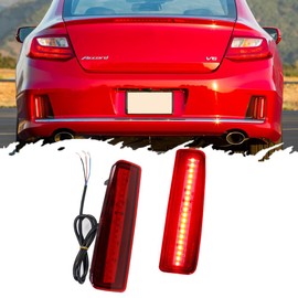 TurningMax For 2013 2014 2015 Honda Accord Coupe LED Rear Bumper Reflector Tail Brake Lights Red Lens 33505T3LA02 / 33505-T3L-A02