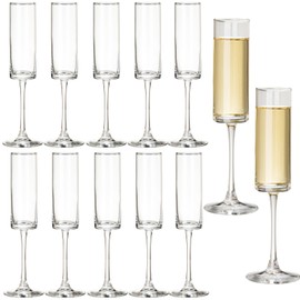 12 Pieces Clear Champagne Flutes 6 OZ Straight Sided Wine Glasses Champagne Long Stem Drinking Colored Glasses,Set of 12 Hand Blown Champagne Flutes Goblets for Wedding Cocktail Cups,Cava, Prosecco