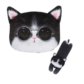LONTA Car Neck Pillow with Auto Seat Belt Cover Seatbelt Shoulder Pad - Cute Cartoon Dog & Cat Head Car Travel Pillow Compatible with All Cars Headrest Cushion (A,Sunglasses cat)