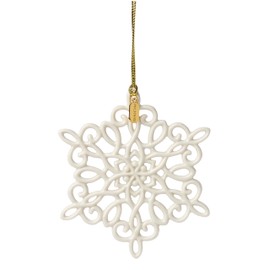 Lenox Ornament, 2025 Snow Fantasies Snowflake Ornament, Made from Porcelain with A Gold Cord for Hanging, Christmas Tree Decoration, Winter Tree Decor, Beautiful Snowflake Design (Cream, 1 Piece)