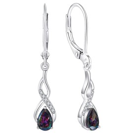 YL Infinity Birthstone Earrings 925 Sterling Silver Rainbow Black Cubic Zirconia Dangle Drop Earrings for Women